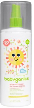 Mineral-Based Sunscreen Spray, 50 + SPF, 6 fl oz (177 ml) by BabyGanics, 洗澡，美容，防曬霜，兒童和嬰兒防曬霜 HK 香港